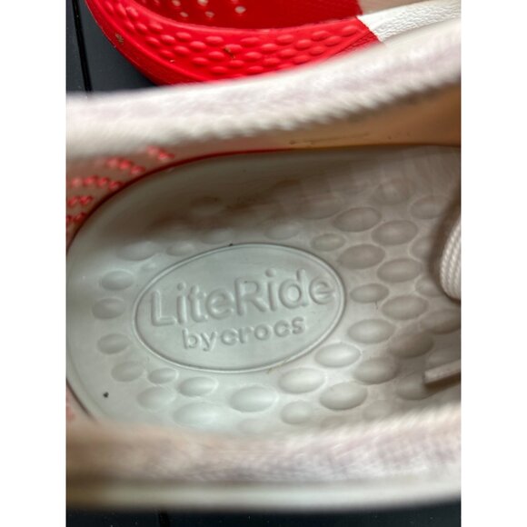 Womens Crocs LiteRide Sneakers Size 11 Beige & Red Perforated Breathable Athleti - Picture 4 of 8